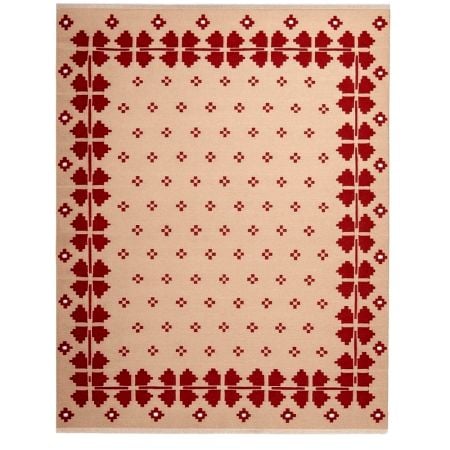 Handmade Red Cotton Modern Dhurrie For Living Room